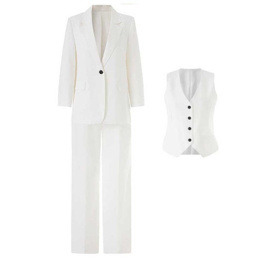 Women's 3-Piece White Wedding Pantsuit | Wide-Leg Blazer, Top & Pants