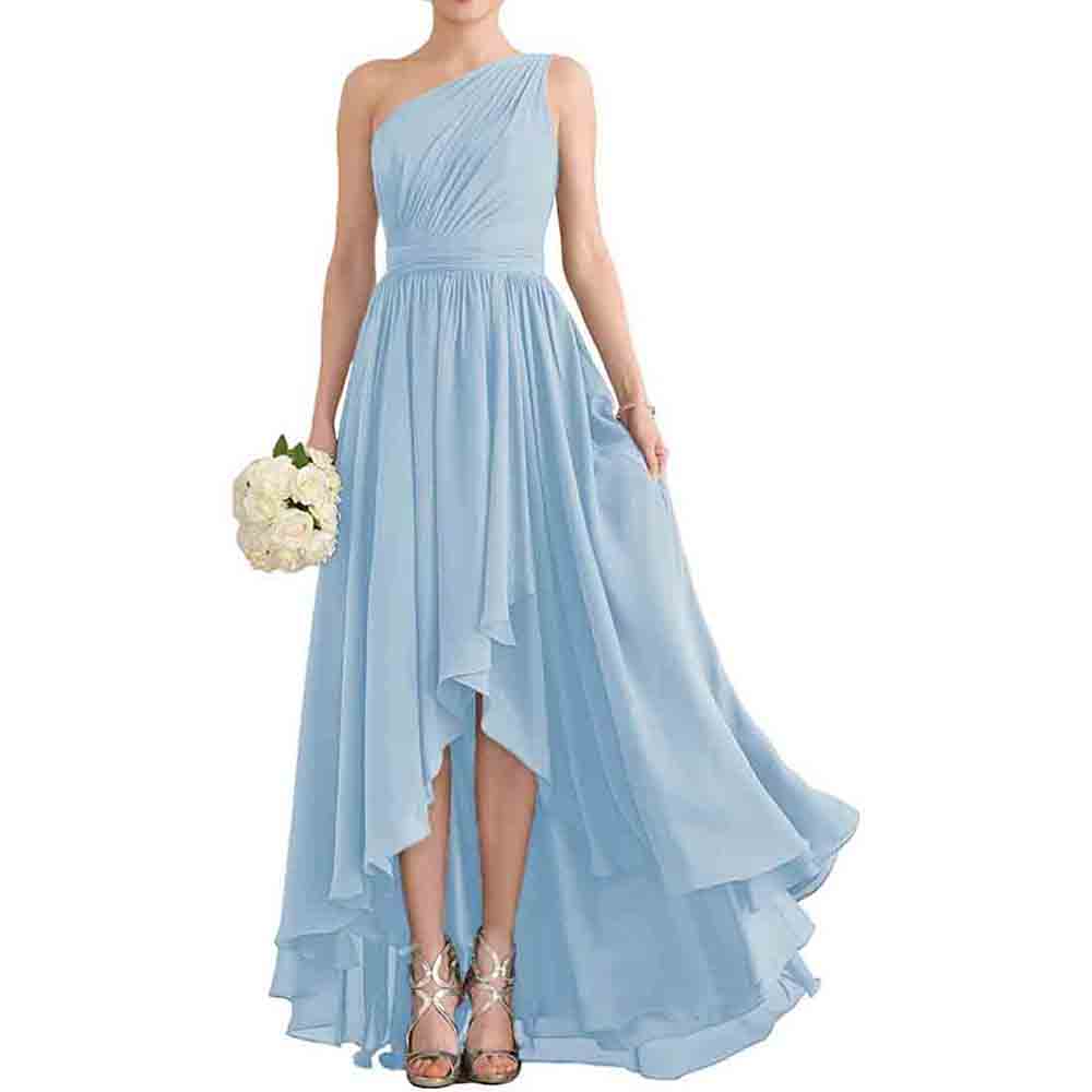 One Shoulder Bridesmaid Dresses High Low Chiffon Evening Formal Gown