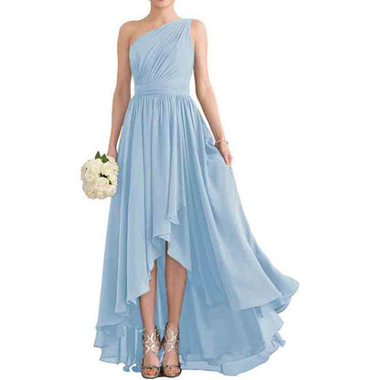 One Shoulder Bridesmaid Dresses High Low Chiffon Evening Formal Gown