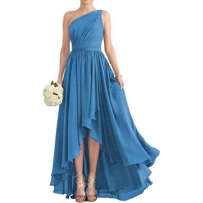 One Shoulder Bridesmaid Dresses High Low Chiffon Evening Formal Gown