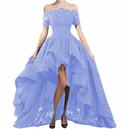 Off Shoulder Prom Dresses High Low Puffy Formal Lace Evening Ball Gowns
