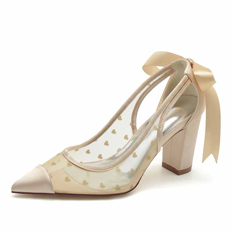 3.35" Lace-Up Back Bridal Shoes Chunky Prom Heels