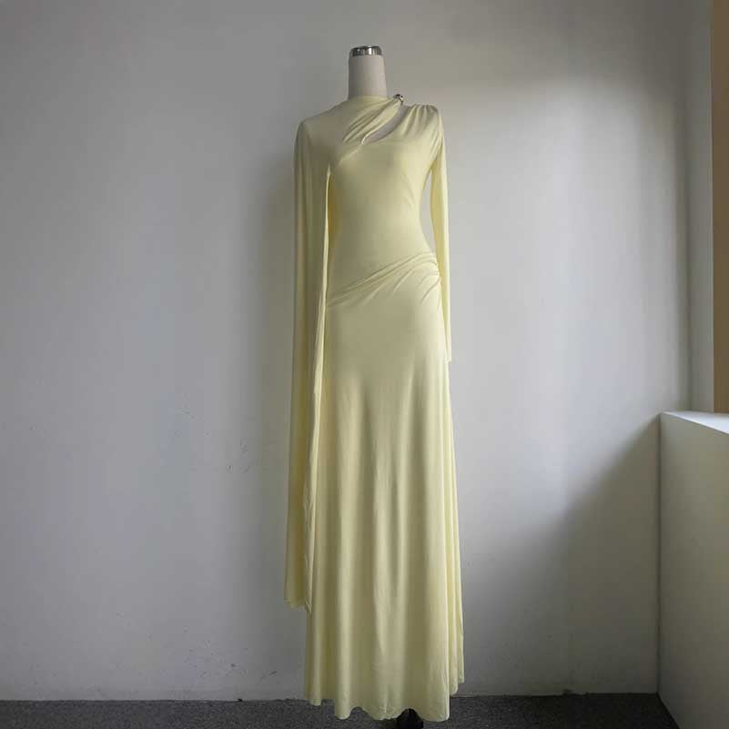 Ruched Maxi Dress With Cape Sleeves Long Evening Dress