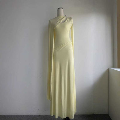 Ruched Maxi Dress With Cape Sleeves Long Evening Dress