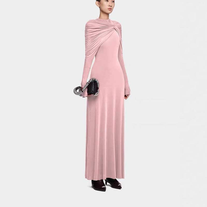 Ruched Maxi Dress With Cape Sleeves Long Evening Dress