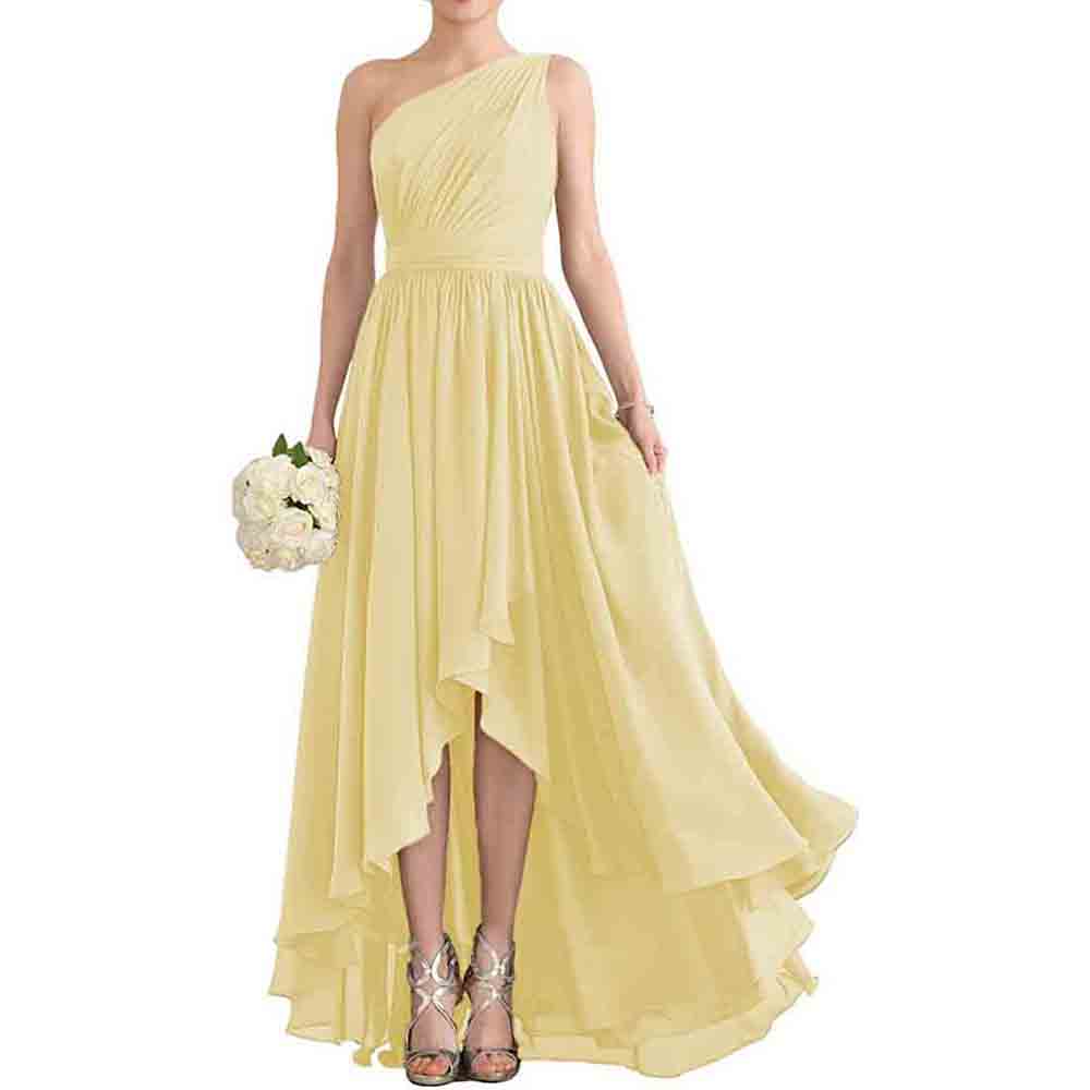 One Shoulder Bridesmaid Dresses High Low Chiffon Evening Formal Gown