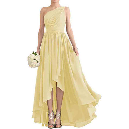 One Shoulder Bridesmaid Dresses High Low Chiffon Evening Formal Gown