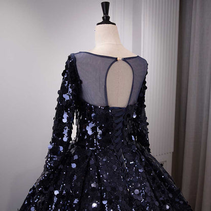 Long Sleeve Sequin Gala Ball Gown Sparkling Dresses