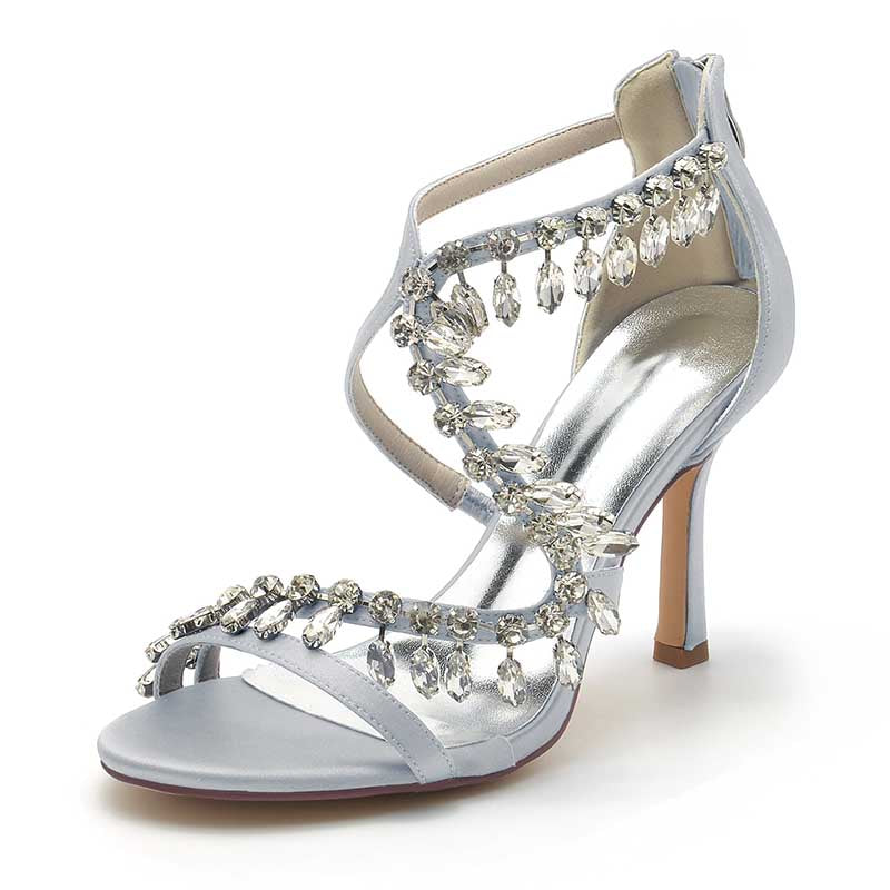 Women Bling Rhinestones Open Toe Wedding Sandals 3.74"