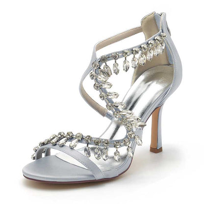 Women Bling Rhinestones Open Toe Wedding Sandals 3.74"