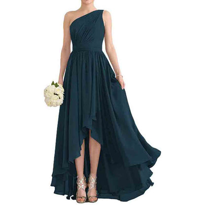 One Shoulder Bridesmaid Dresses High Low Chiffon Evening Formal Gown