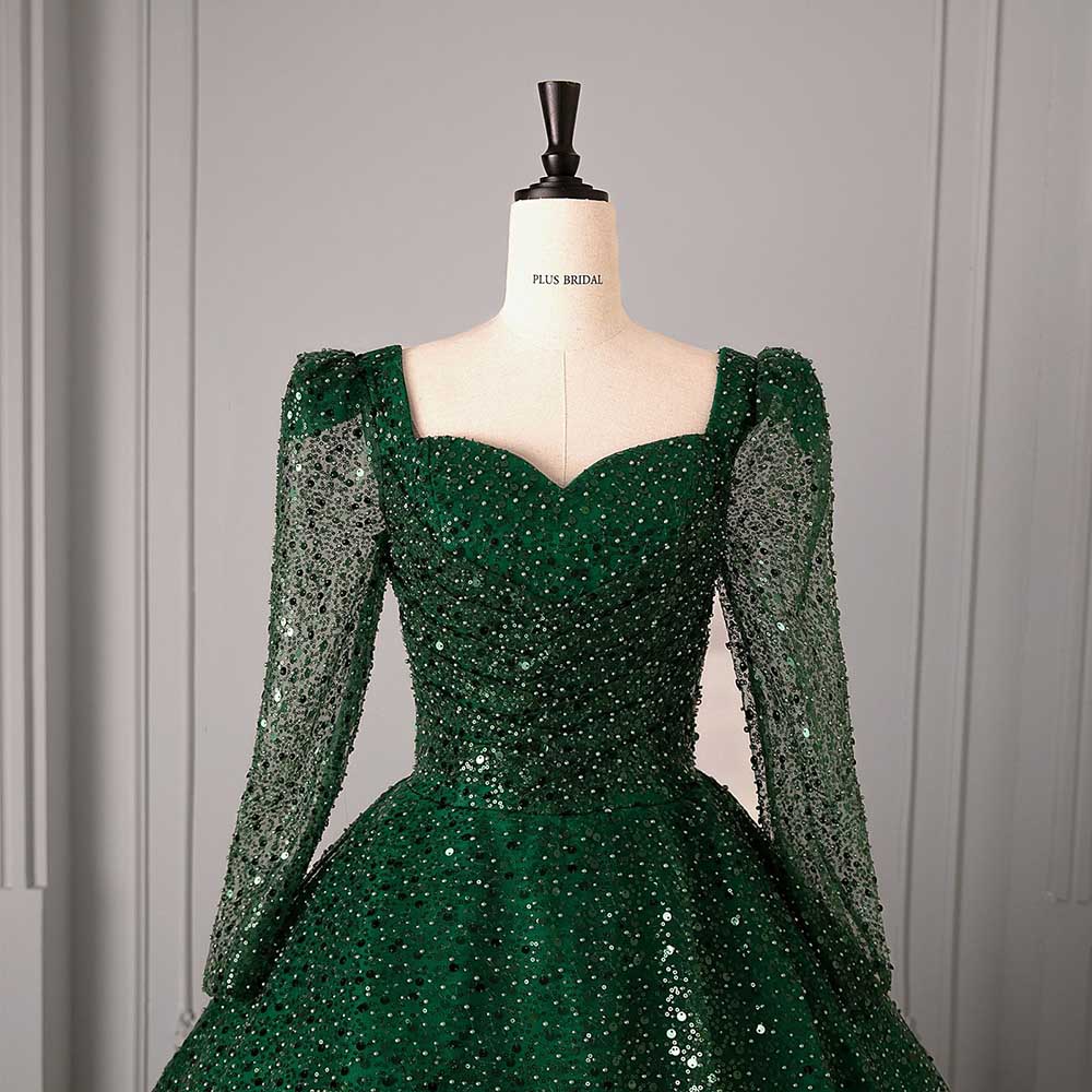 Long Sleeve Sequin Ball Gown Sparkling Dresses