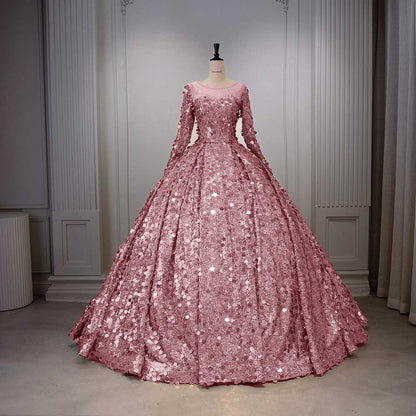 Long Sleeve Sequin Gala Ball Gown Sparkling Dresses