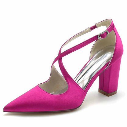 3.35" Crossing Strap Satin Wedding Shoes Prom Heels