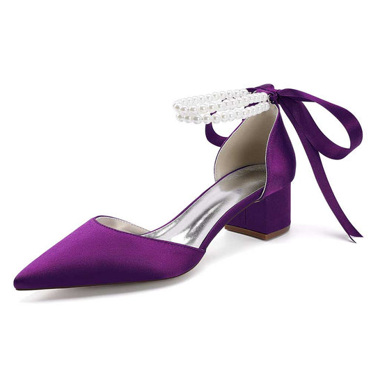 Block Pearls Strap Dress Shoes Wedding Sandals 1.77" heels