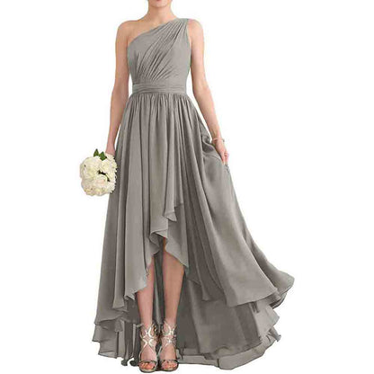 One Shoulder Bridesmaid Dresses High Low Chiffon Evening Formal Gown