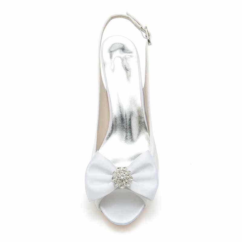 Bow Detail Lace Wedding Shoes 2.56" Slingback Kitten Heels