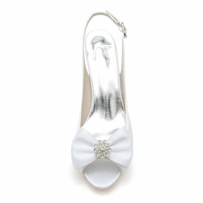 Bow Detail Lace Wedding Shoes 2.56" Slingback Kitten Heels