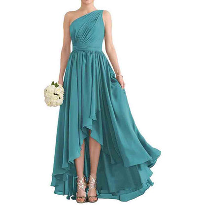 One Shoulder Bridesmaid Dresses High Low Chiffon Evening Formal Gown