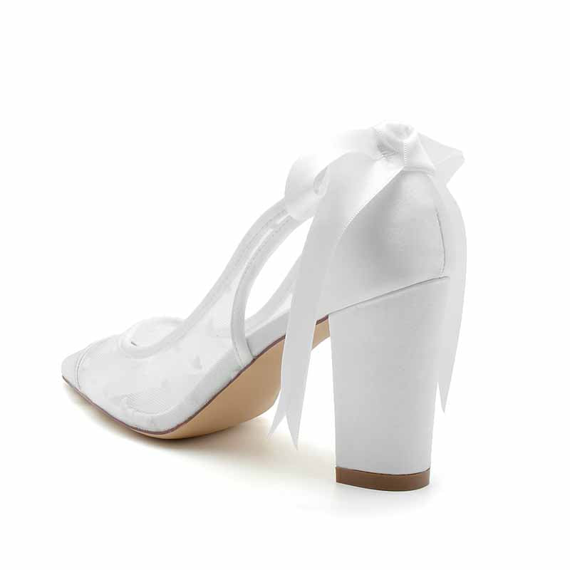3.35" Lace-Up Back Bridal Shoes Chunky Prom Heels