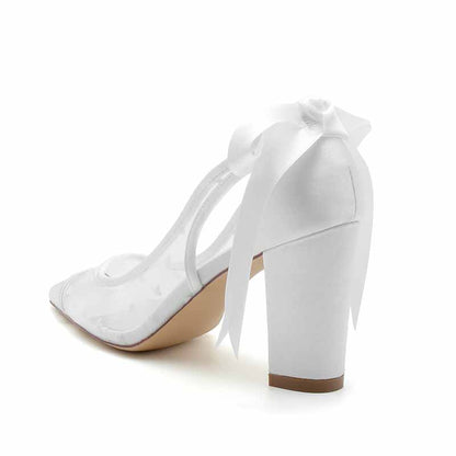 3.35" Lace-Up Back Bridal Shoes Chunky Prom Heels