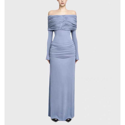 Off Shoulder Ruch Maxi Dress With Sleeves for Women
