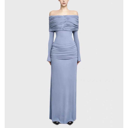 Off Shoulder Ruch Maxi Dress With Sleeves for Women