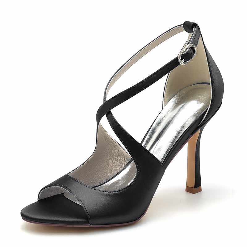 3.74" Peep Toe Satin Bridal Shoes Crossed Strappy Heels