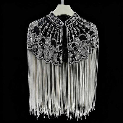Gatsby Style 20s Metallic Cape – Gold & Silver Beaded Fringe Mesh Cape