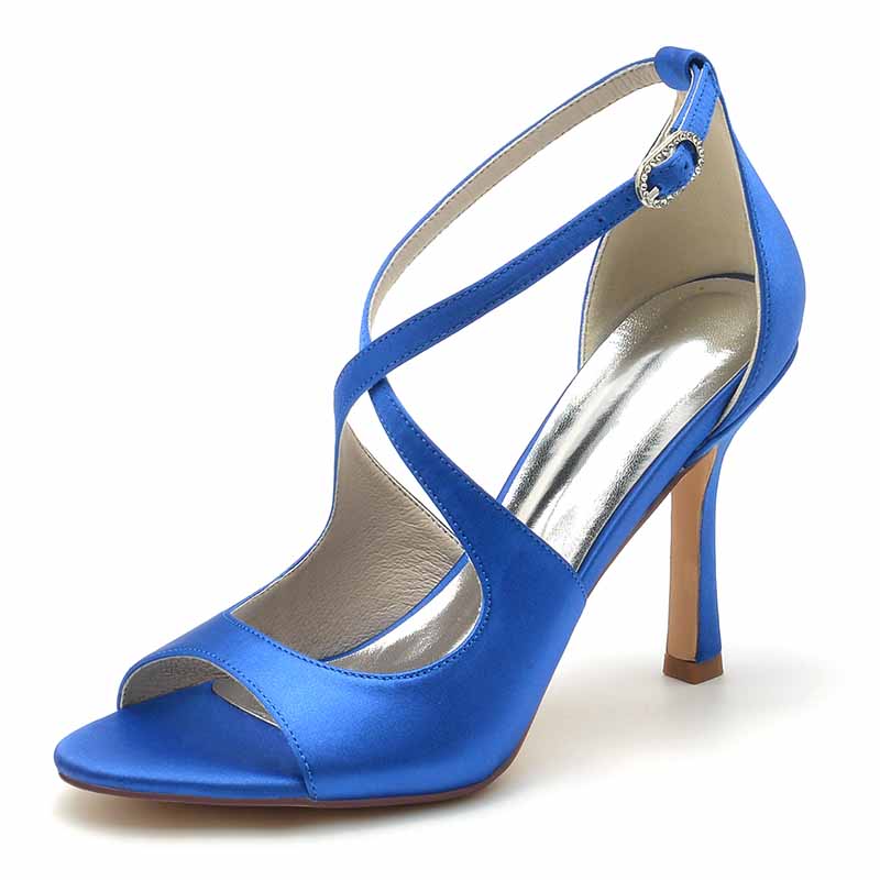 3.74" Peep Toe Satin Bridal Shoes Crossed Strappy Heels