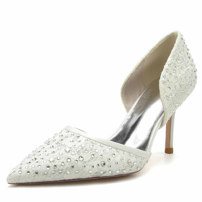 3.35" Sparkle Prom Heels Glitter Satin Bridal Shoes for Wedding