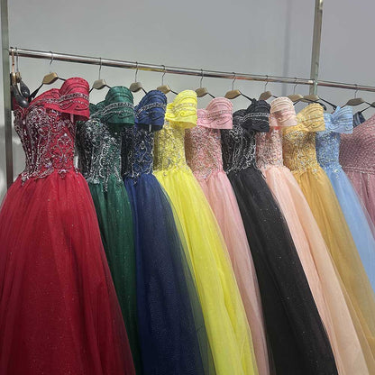 Crystal Tulle Ball Gown Wedding Dress Off-Shoulder Princess Dresses