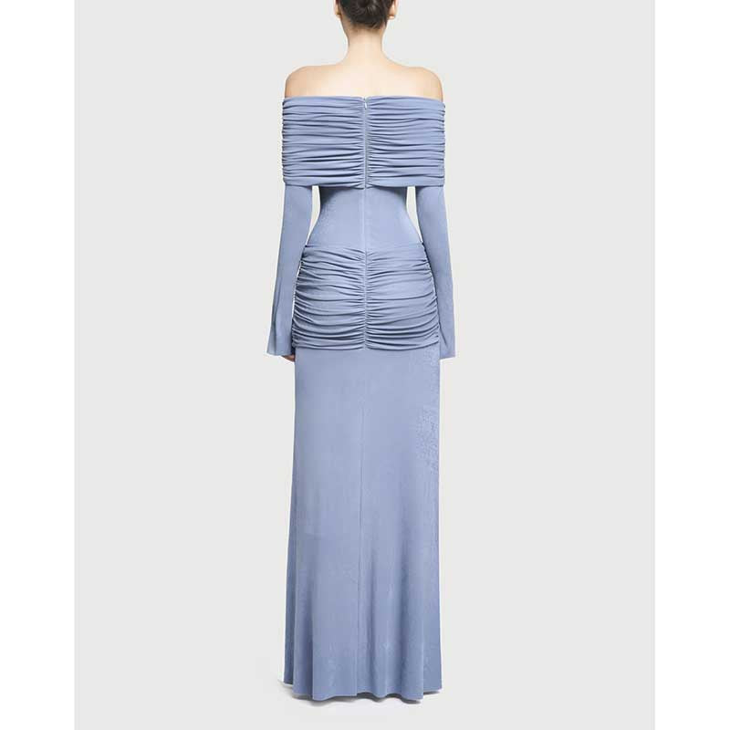 Off Shoulder Ruch Maxi Dress With Sleeves for Women
