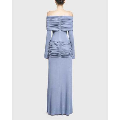 Off Shoulder Ruch Maxi Dress With Sleeves for Women