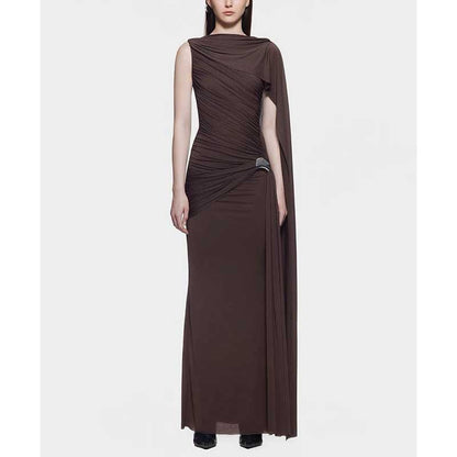 Shawl Ruched Draped Maxi Dress Long Evening Dress