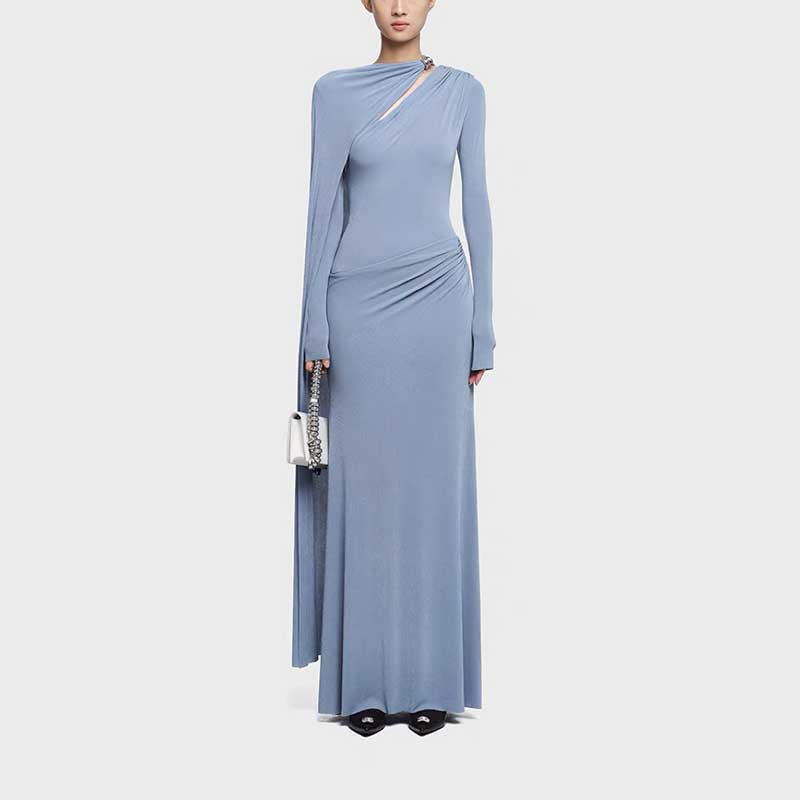 Ruched Maxi Dress With Cape Sleeves Long Evening Dress