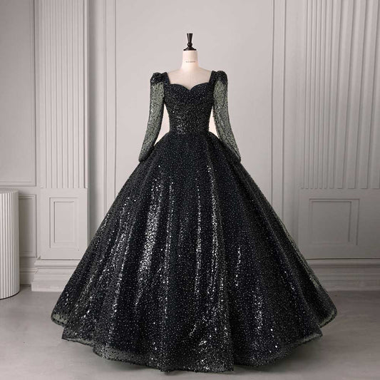 Long Sleeve Sequin Ball Gown Sparkling Dresses
