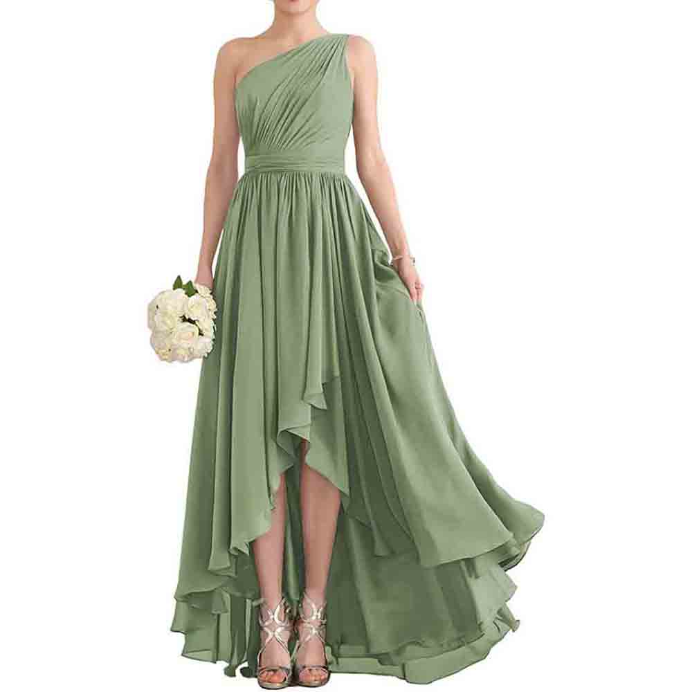 One Shoulder Bridesmaid Dresses High Low Chiffon Evening Formal Gown