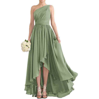 One Shoulder Bridesmaid Dresses High Low Chiffon Evening Formal Gown