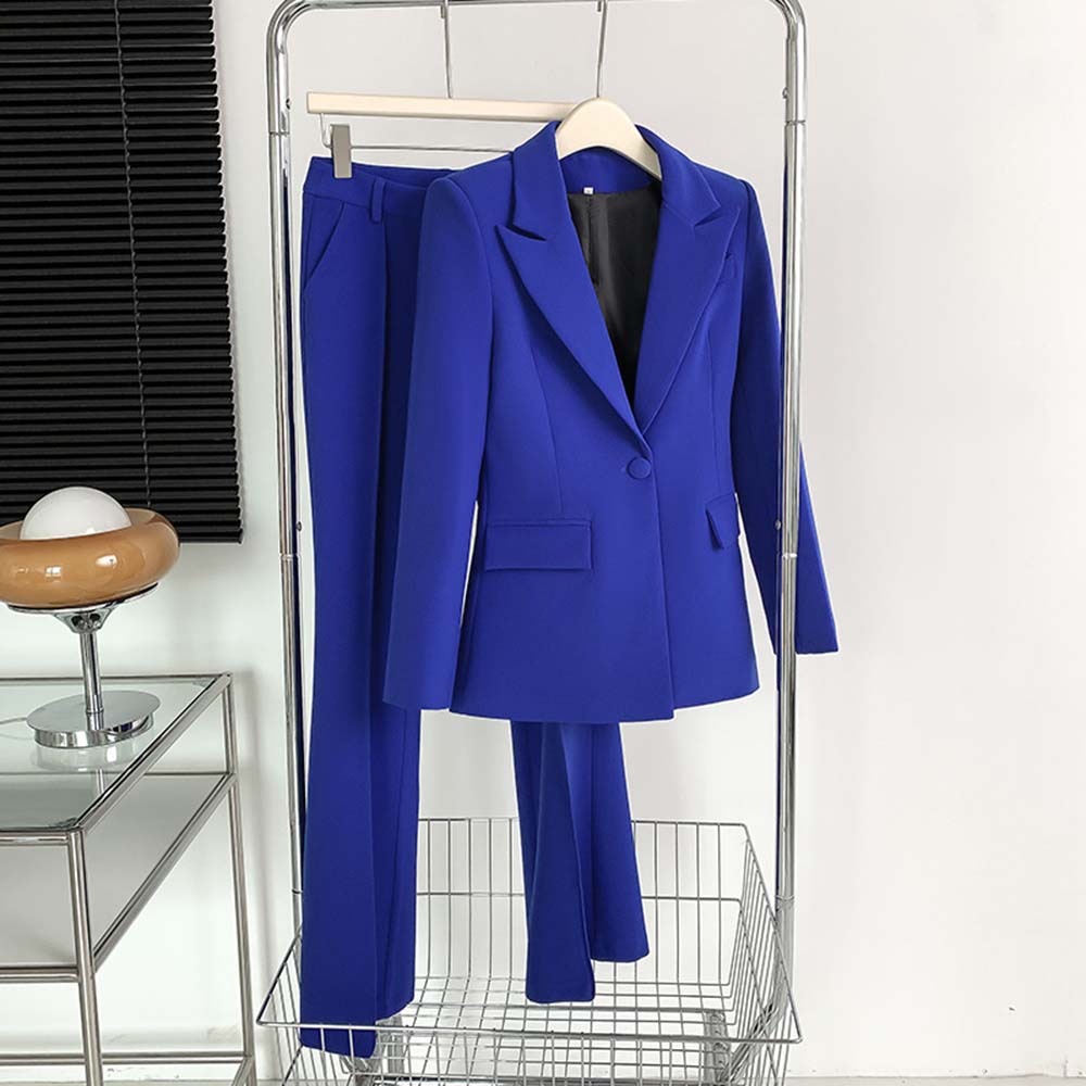 Women's One Button Blazer and Flare Pants Set – Chic Two Piece Fashion Suit