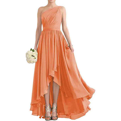 One Shoulder Bridesmaid Dresses High Low Chiffon Evening Formal Gown