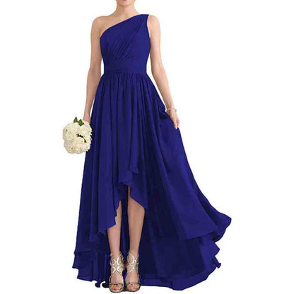 One Shoulder Bridesmaid Dresses High Low Chiffon Evening Formal Gown