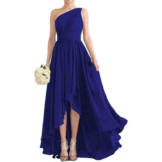 One Shoulder Bridesmaid Dresses High Low Chiffon Evening Formal Gown