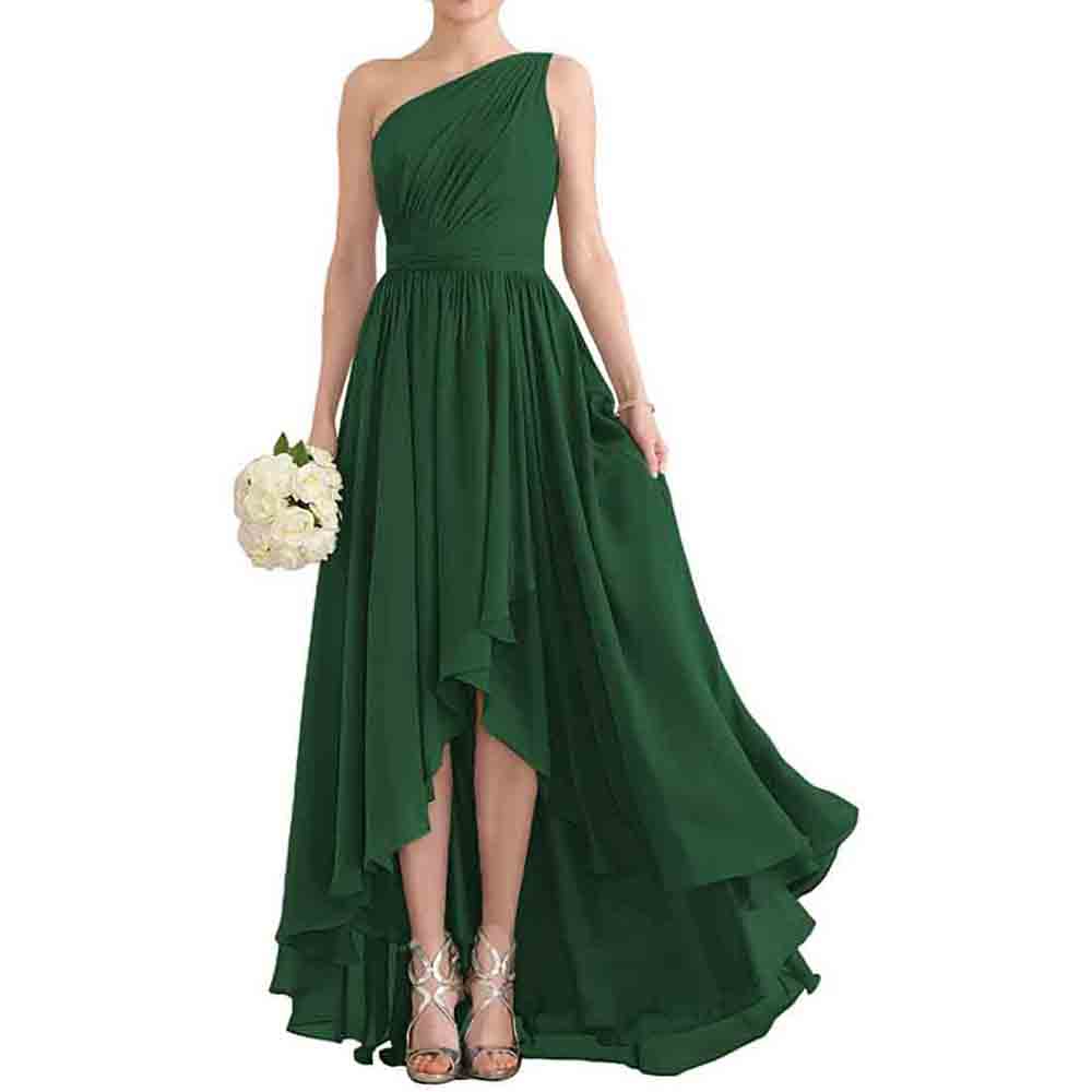 One Shoulder Bridesmaid Dresses High Low Chiffon Evening Formal Gown