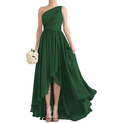 One Shoulder Bridesmaid Dresses High Low Chiffon Evening Formal Gown