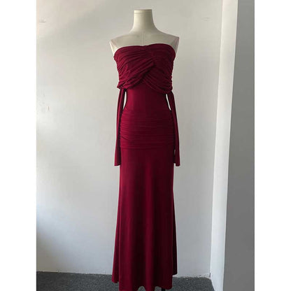 Off Shoulder Ruch Maxi Dress With Sleeves for Women