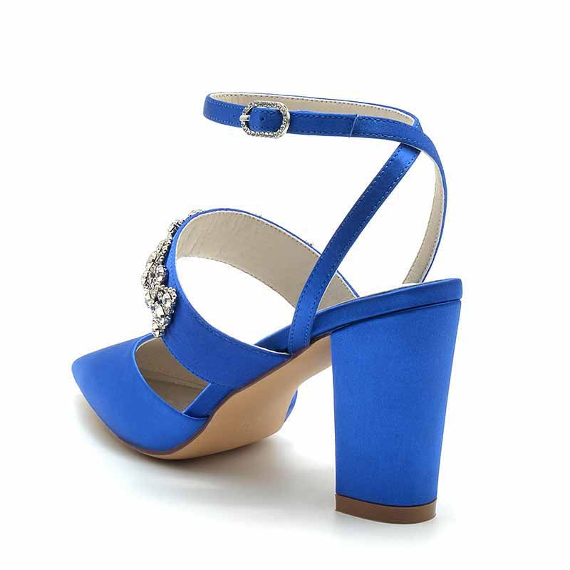 3.35" Satin Wedding Shoes Beaded Ankle Strap Dress Heels