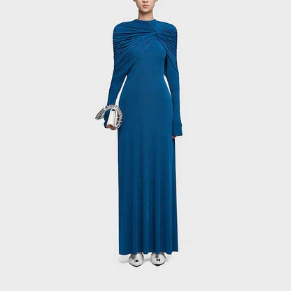 Raw Edge Detail Ruched Maxi Dress Long Sleeves