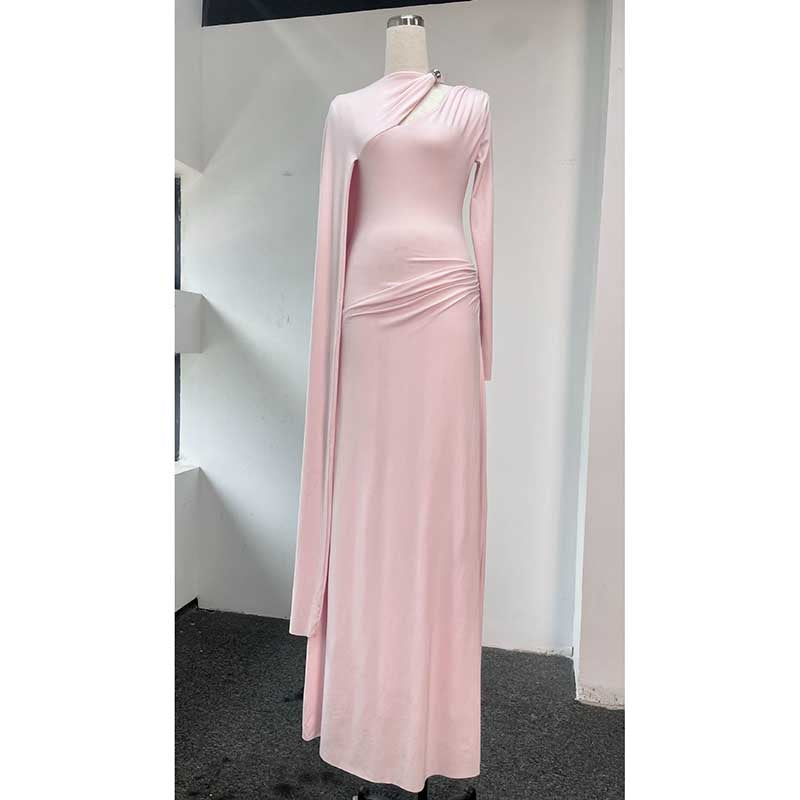 Ruched Maxi Dress With Cape Sleeves Long Evening Dress