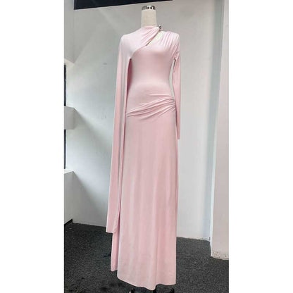 Ruched Maxi Dress With Cape Sleeves Long Evening Dress